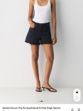 Denim Forum High-Waist Frayed Hem Denim Shorts